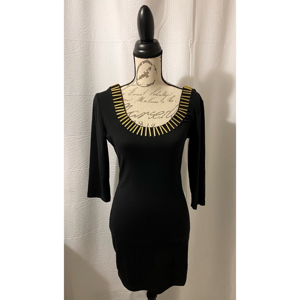 Black Backless Dress with Gold Trim